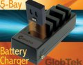 Battery Pack And 5-Bay Battery Charger System For Mobile Handheld Equipment Applications